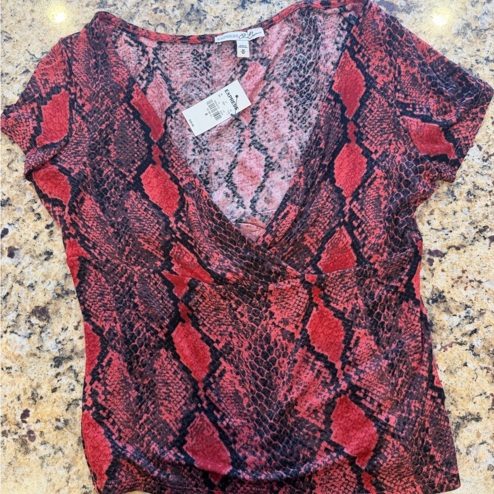 Express Red and Black Snake Skin Print Top